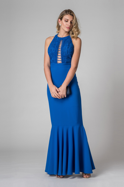 Vestido Longo Decote Trançado Azul Royal