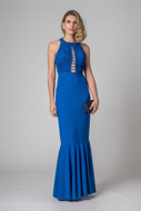 Vestido Longo Decote Trançado Azul Royal