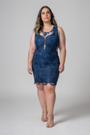 Alugue Vestido Curto Azul Bordado Plus size Sp Tatuapé