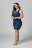 Alugue Vestido Curto Azul Bordado Plus size Sp Tatuapé