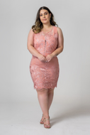 Alugue Vestido Curto Rose Bordado Plus size Sp Tatuapé