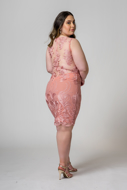 Alugue Vestido Curto Rose Bordado Plus size Sp Tatuapé